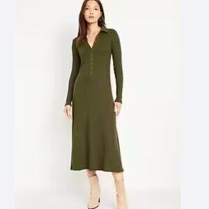 NWT Old Navy Fit & Flare Henley Midi Dress Conifer Green XL